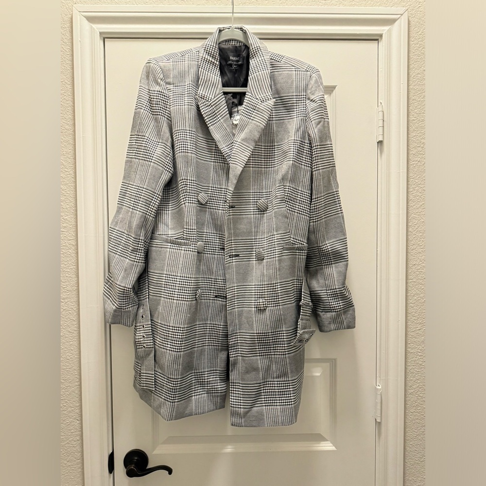 Bardot Gray Glenchek Monochrome Belted Double Breasted Trench Coat - Picture 2 of 6